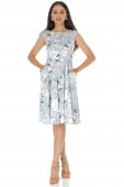 Rochie clos, albastru cu imprimeu florală si buzunare, Roh DR4746