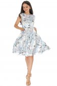 Rochie clos, albastru cu imprimeu florală si buzunare, Roh DR4746