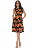 Rochie clos, Negru cu imprimeu florală si buzunare, Roh DR4758