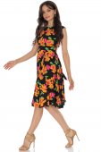 Rochie clos, Negru cu imprimeu florală si buzunare, Roh DR4758