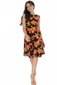 Rochie clos, Negru cu imprimeu florală si buzunare, Roh DR4758