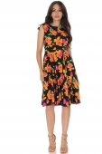 Rochie clos, Negru cu imprimeu florală si buzunare, Roh DR4758