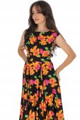 Rochie clos, Negru cu imprimeu florală si buzunare, Roh DR4758