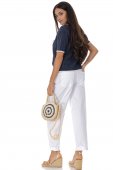 Pantaloni casual din bumbac tip barrel cu curea contrastanta  Alb Roh TR580