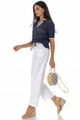 Pantaloni casual din bumbac tip barrel cu curea contrastanta  Alb Roh TR580