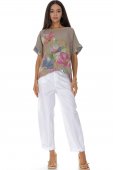 Pantaloni casual din bumbac tip barrel cu curea contrastanta  Alb Roh TR580