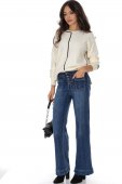  Blugi Dama Wide Leg din Denim cu Buzunare Patrate Roh TR572
