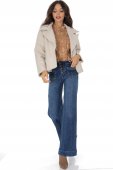  Blugi Dama Wide Leg din Denim cu Buzunare Patrate Roh TR572